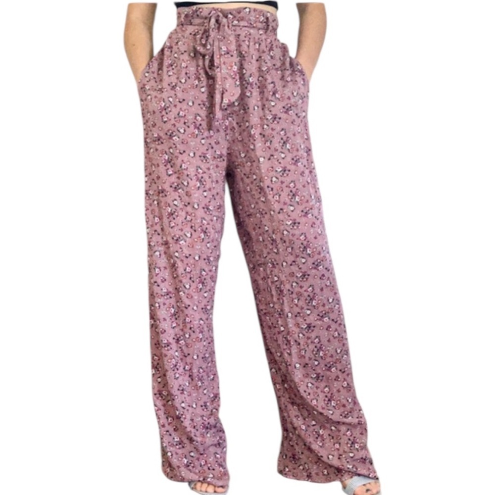 Xhilaration Palazzo Floral Pants Purple Womens M Paperbag Waist Trousers